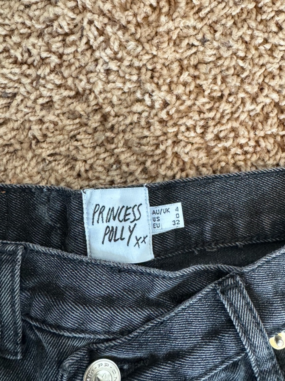 Princess Polly Black Washed Asymmetric Crossover High Waisted Button Fly Size 0